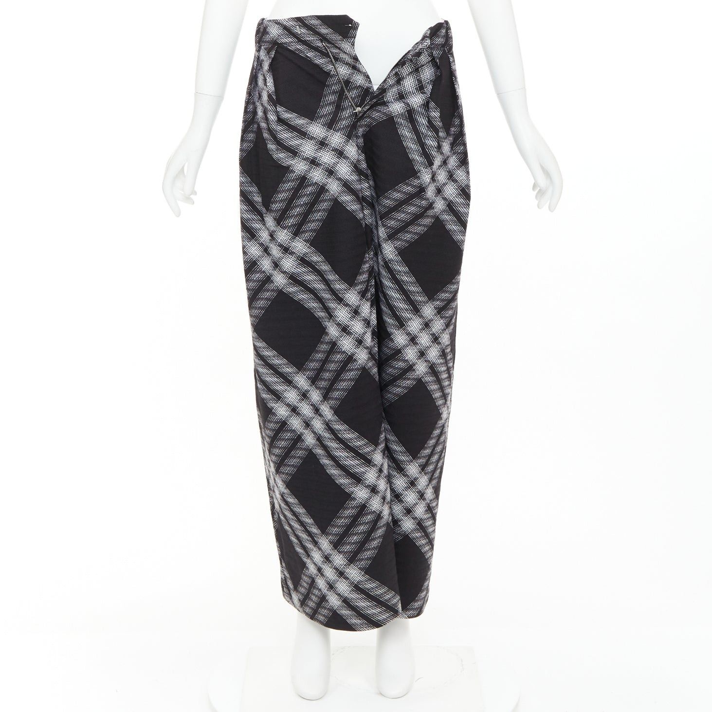 Burberry BURBERRY Daniel Lee black grey House check wool wide leg parachute pants IT34 XXS Size 24" / US 00 / IT 34 - 1 Thumbnail
