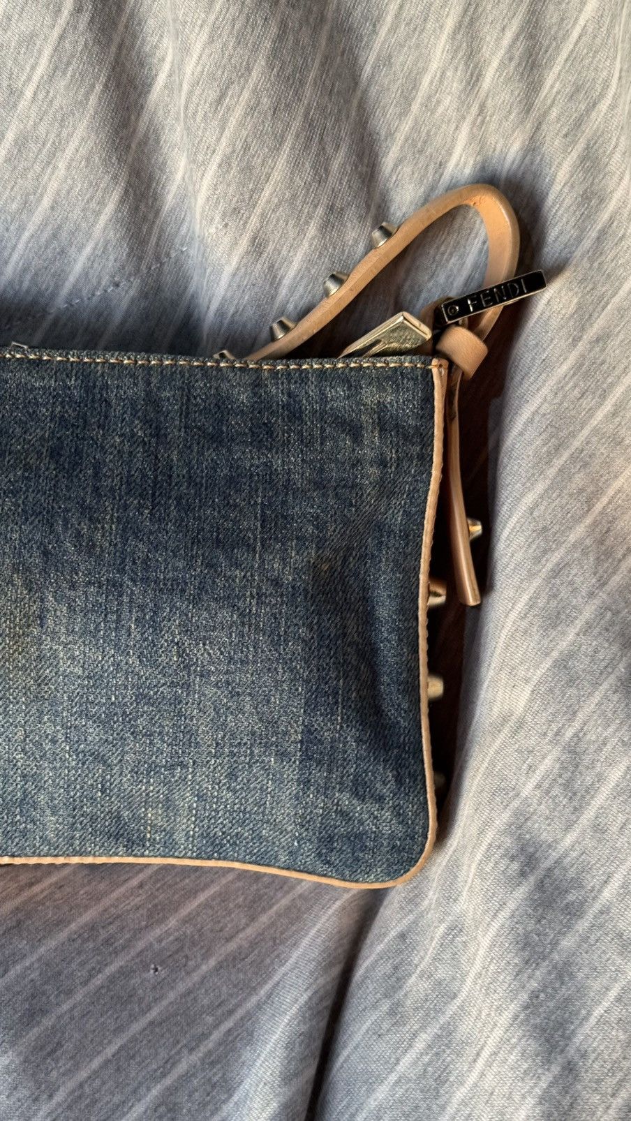 Fendi Fendi Blue/Beige Denim and Leather Baguette Bag Size ONE SIZE - 3 Thumbnail