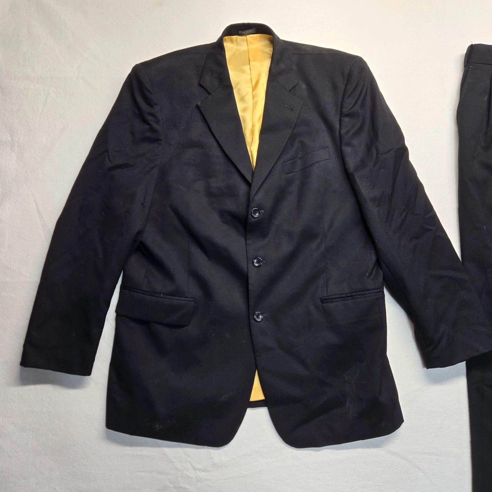 Vintage VINTAGE Fineri Italy Men's Wool Blazer Suit 2 Piece Black Striped Formal Jacket Coat Pants 44 Size 44R - 2 Thumbnail