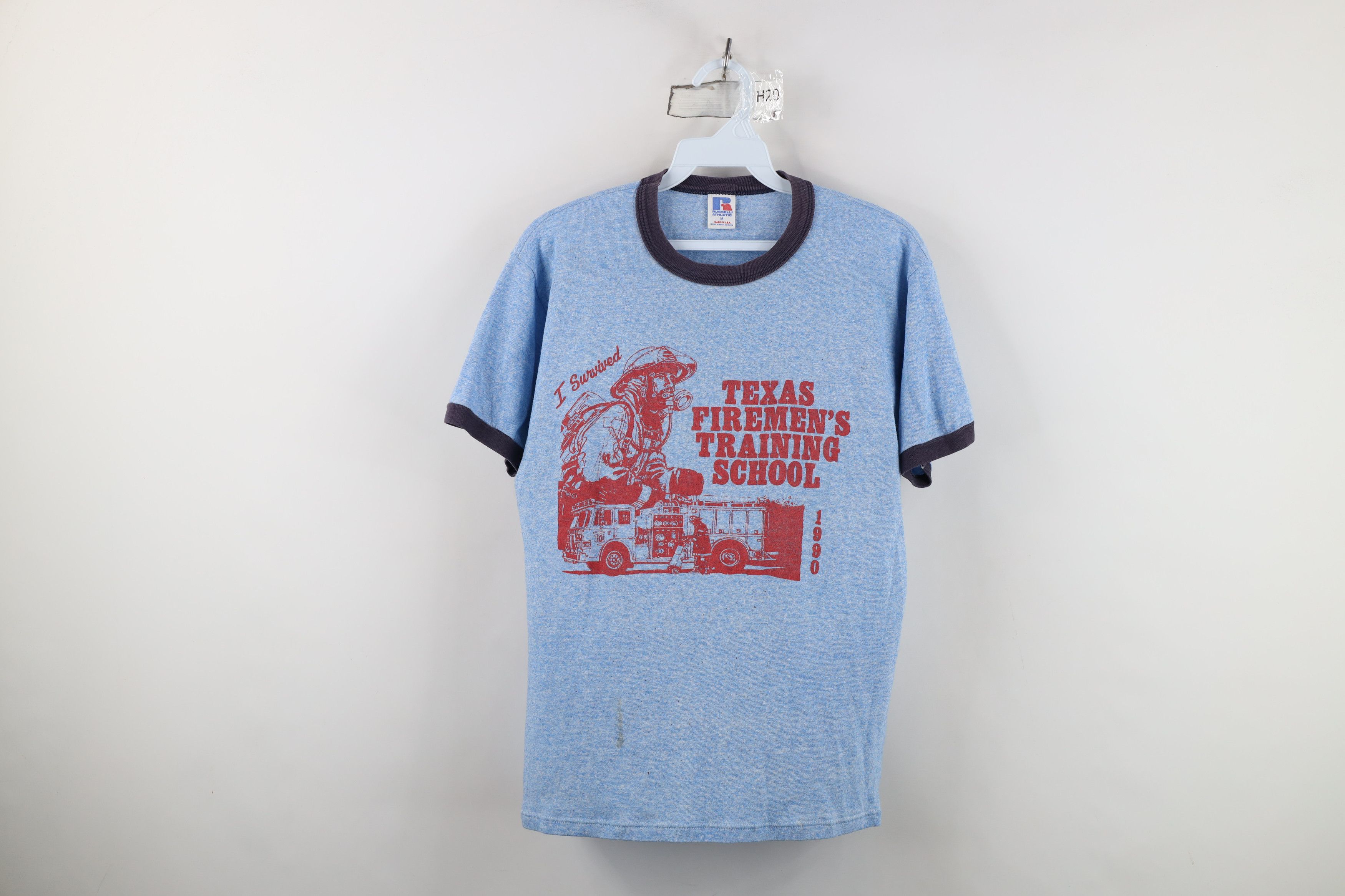 Vintage 90s Russell Athletic School Ringer T-Shirt Blue USA