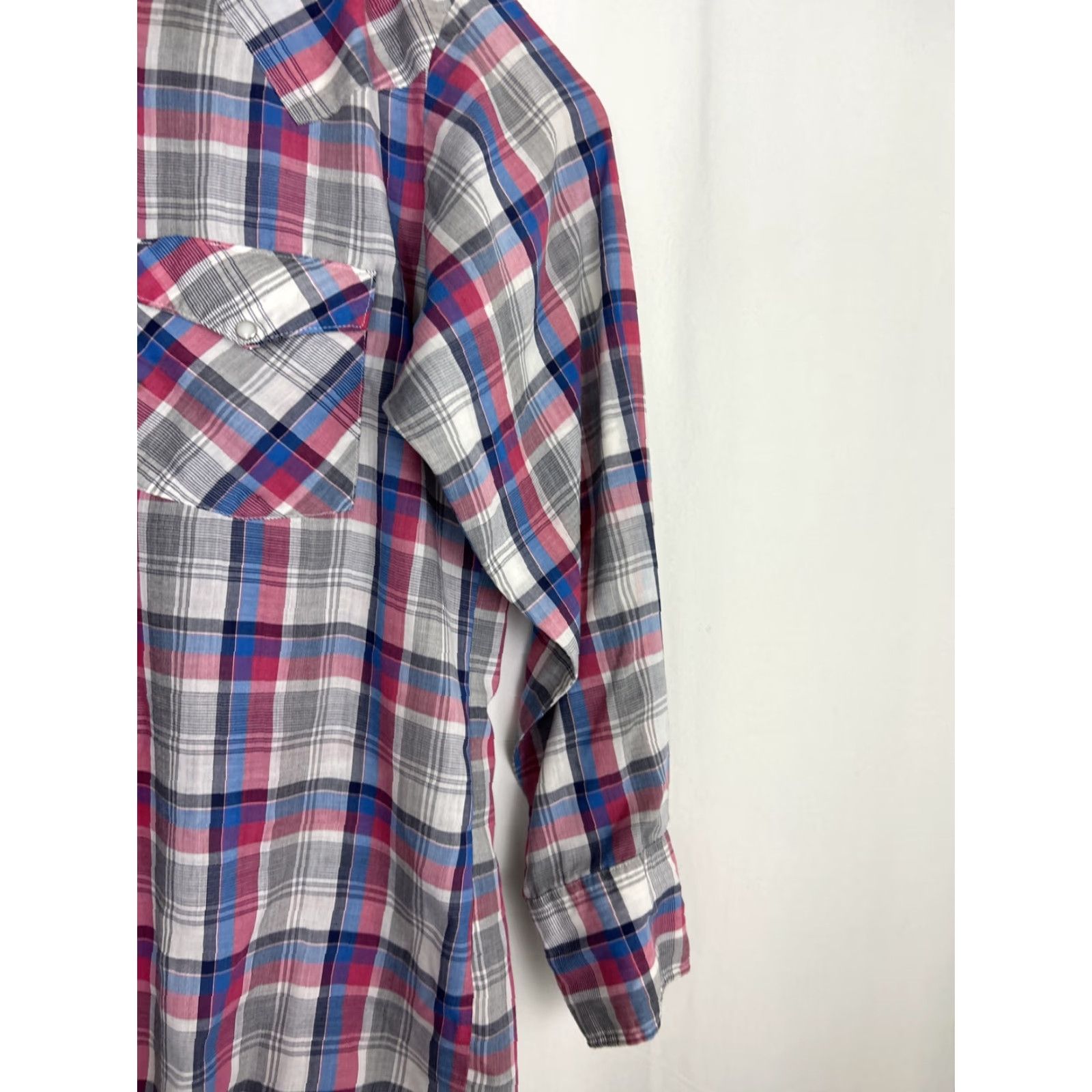 Vintage VINTAGE Western Frontier Mens Large Pearl Snap Long Sleeve Plaid Red White Blue Shirt Size US L / EU 52-54 / 3 - 6 Thumbnail
