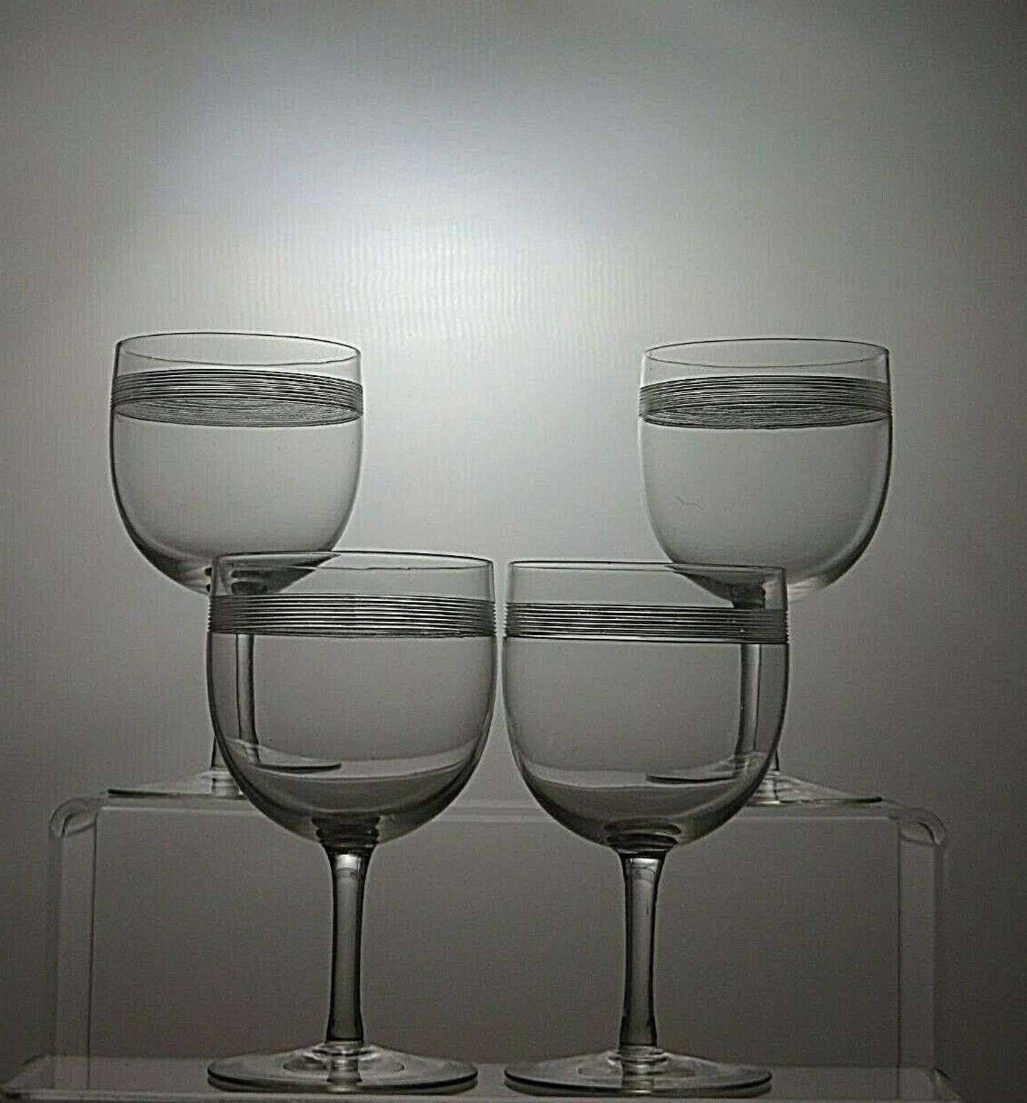 Starter Lead Crystal Set Of 4 Wine Glasses With Silver lines 4 1/2" Size ONE SIZE - 3 Thumbnail