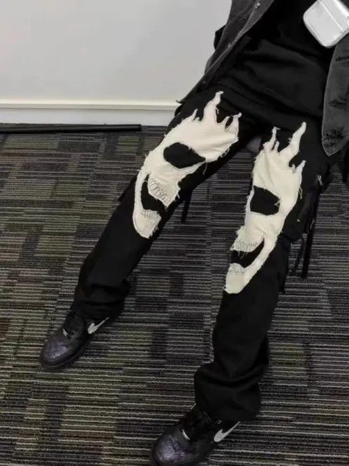 VIBE Retro black reset stitching skull workwear casual trousers Size US 32 / EU 48 - 5 Thumbnail