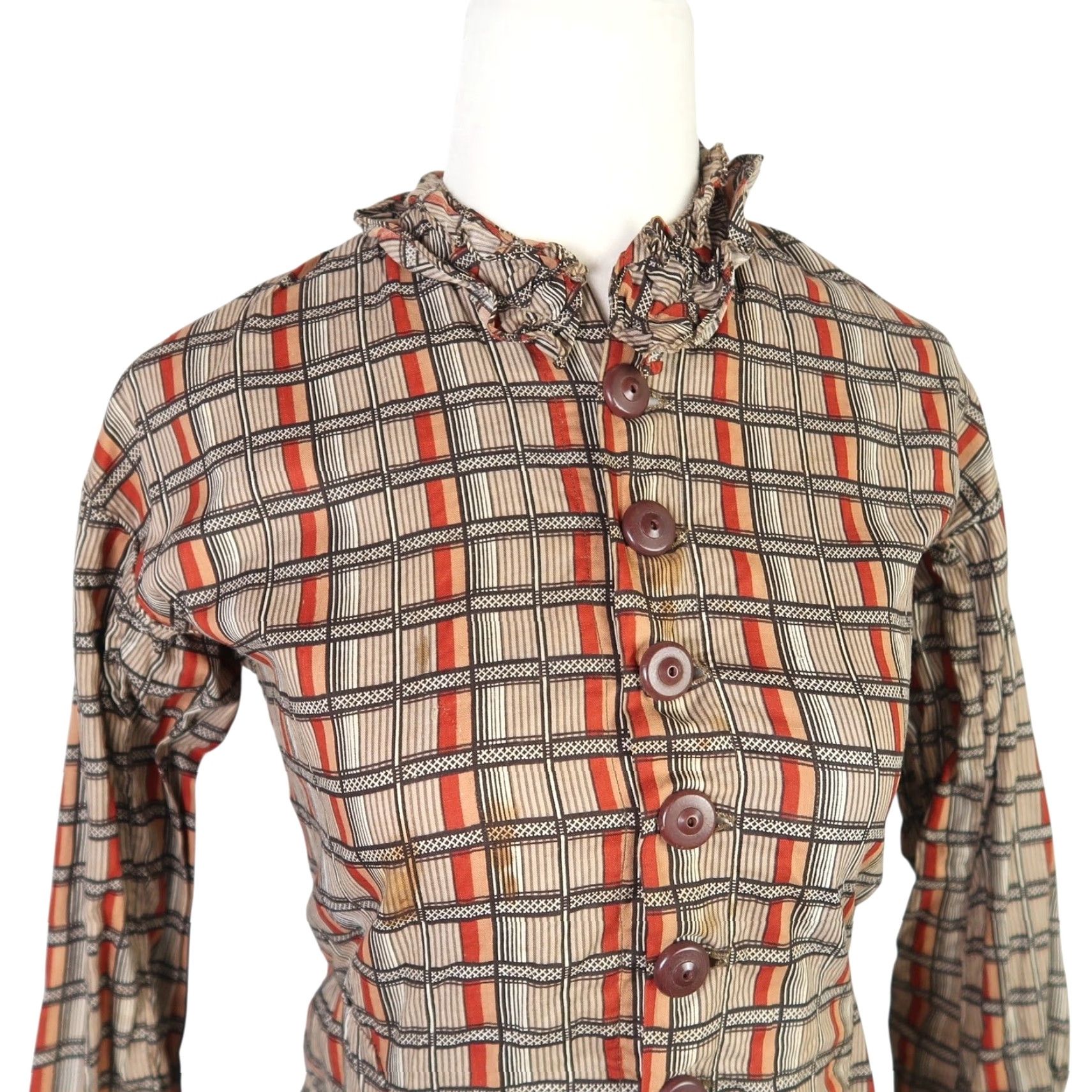 Vintage VINTAGE Dress Plaid Victorian Day Maxi XS Women Long Sleeve Cotton Button Front A-Line 1800s Brown Prairie Style Size XS / US 0-2 / IT 36-38 - 2 Thumbnail