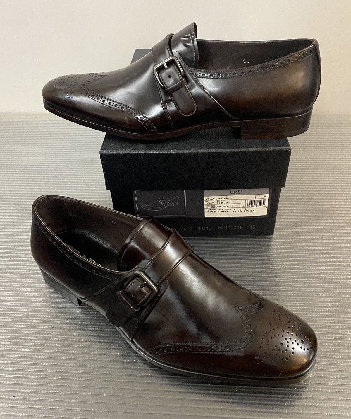 Prada Prada 🇮🇹 Bruciato wingtip toe medallion buckle loafer 11 NEW Size US 11 / EU 44 - 2 Thumbnail