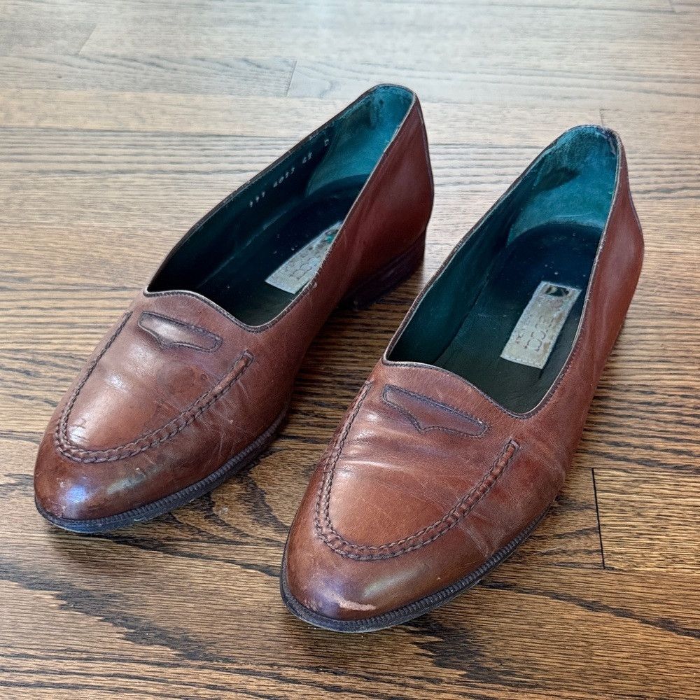 Z Gucci Men’s 42/8.5 Vintage Brown Leather Slip-On Loafers