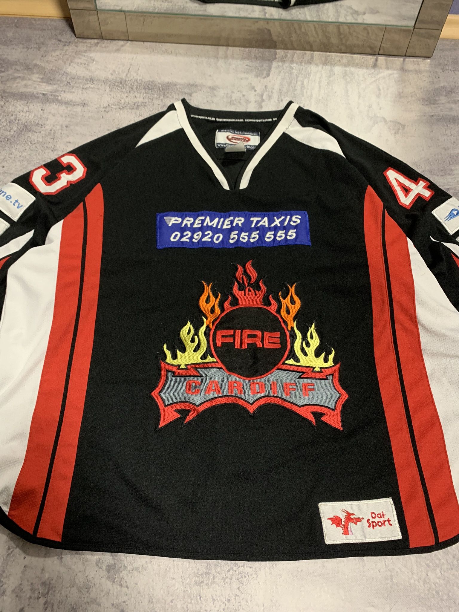 NFL Cardiff Fire Ice Hockey Match Worn Jersey L Stevens Size US XL / EU 56 / 4 - 5 Thumbnail