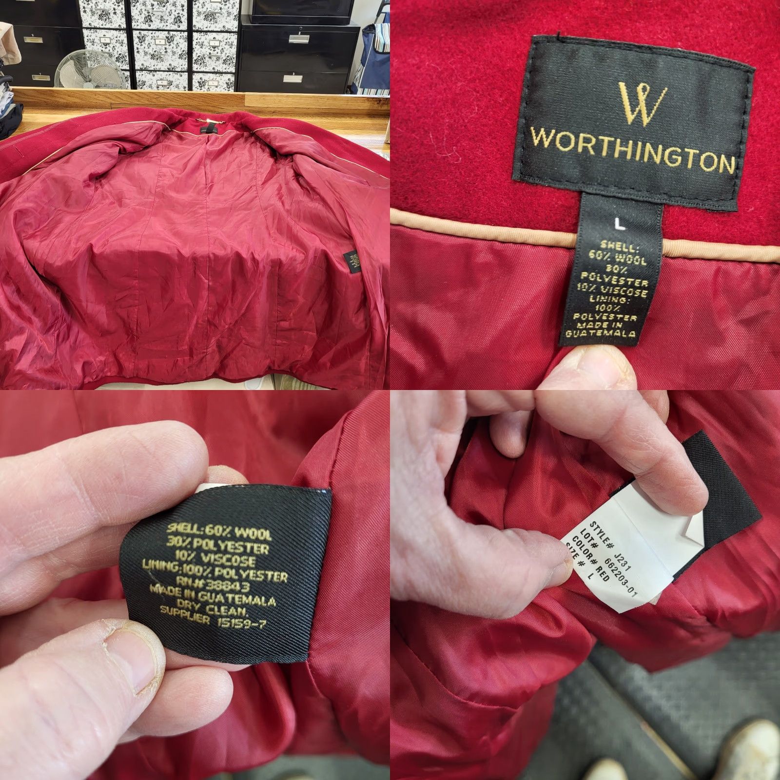 Worthington WORTHINGTON Coat Red Knee Length Wool Blend Retro Gold Accent Womens Large Size L / US 10 / IT 46 - 10 Thumbnail