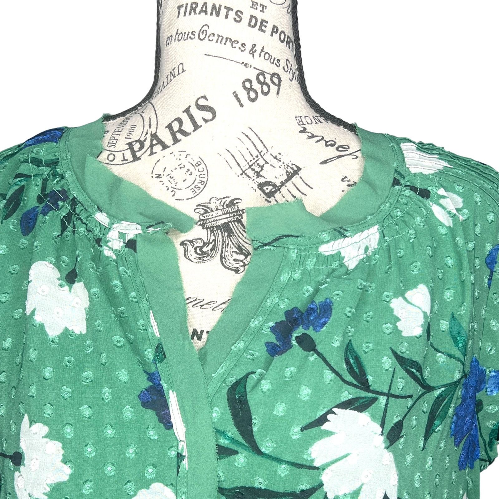 Other Green Raw Collar Blouse - Stitch Fix Fully Lined Floral Top Size S / US 4 / IT 40 - 8 Thumbnail