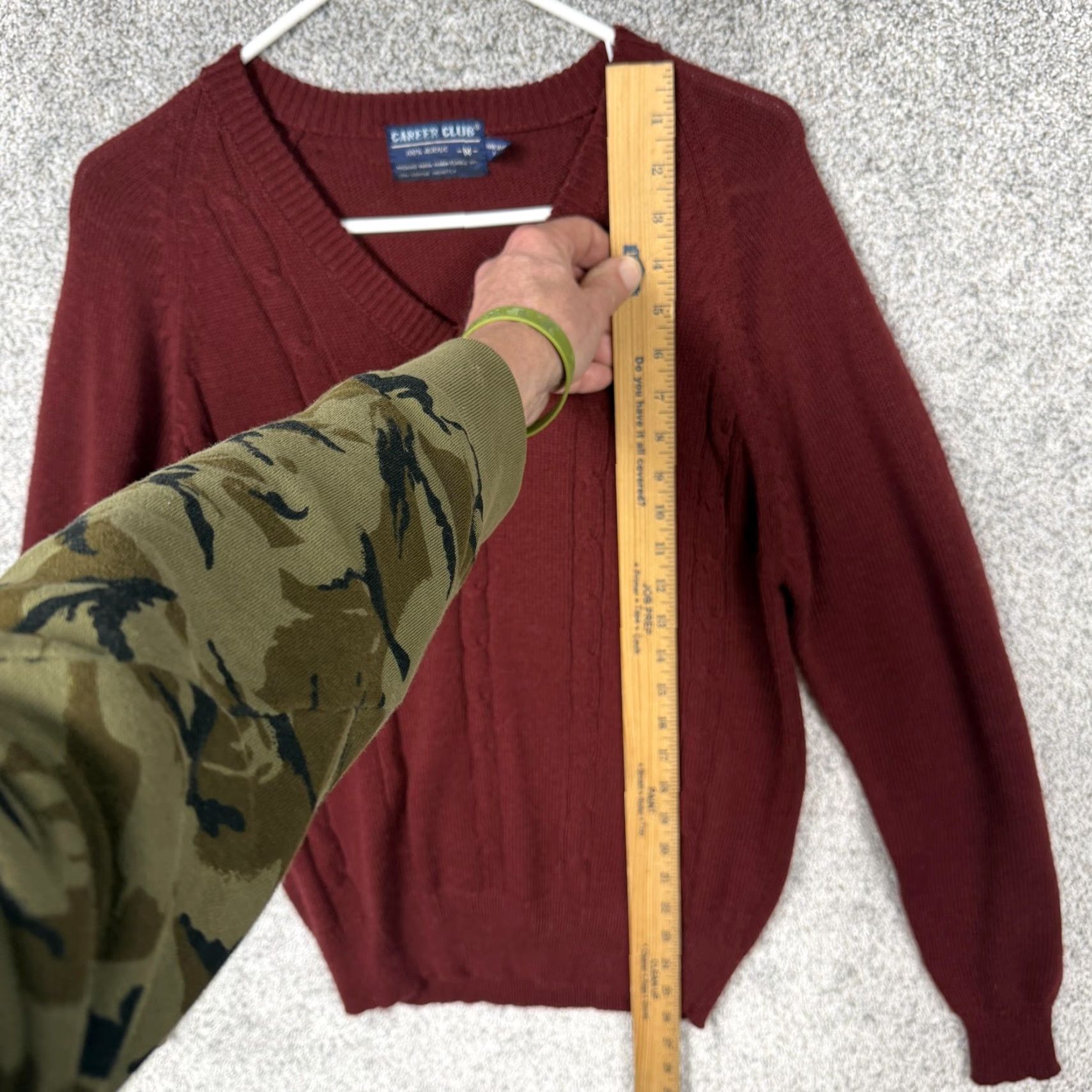 Vintage VINTAGE Career Club Sweater Mens M V-Neck Cable-Knit Maroon 80s 90s Preppy Retro Solid Knit Casual Pullover Women's? No--Men's Size US M / EU 48-50 / 2 - 2 Thumbnail