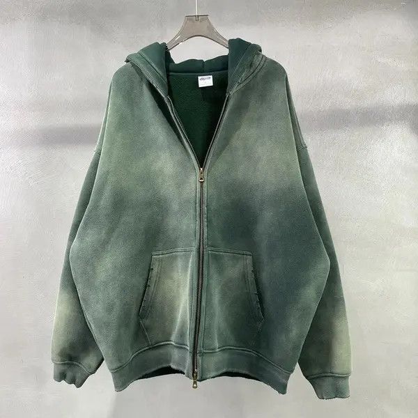 VIBE Washed distressed loose zipper gradient hoodie sweatshirt Size US M / EU 48-50 / 2 - 1 Thumbnail