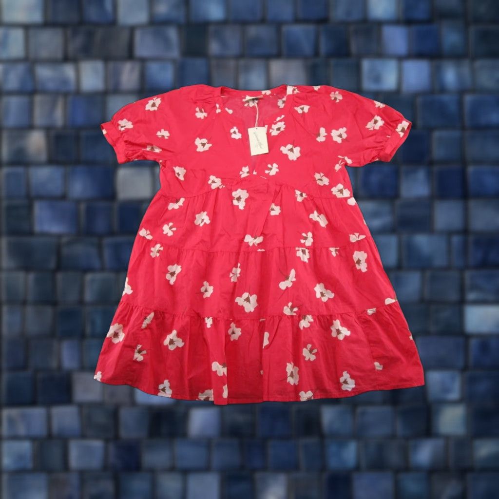 Vintage Universal Thread Shirt Dress Womens XL Red Floral V-Neck Pullover Midi Size XL / US 12-14 / IT 48-50 - 1 Thumbnail
