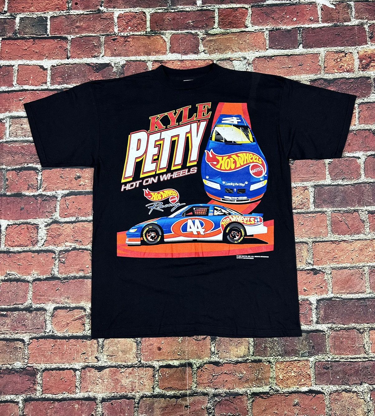 image of Kyle Petty Hot Wheels Nascar T Shirt All Over Print in Black, Men's (Size 2XL)