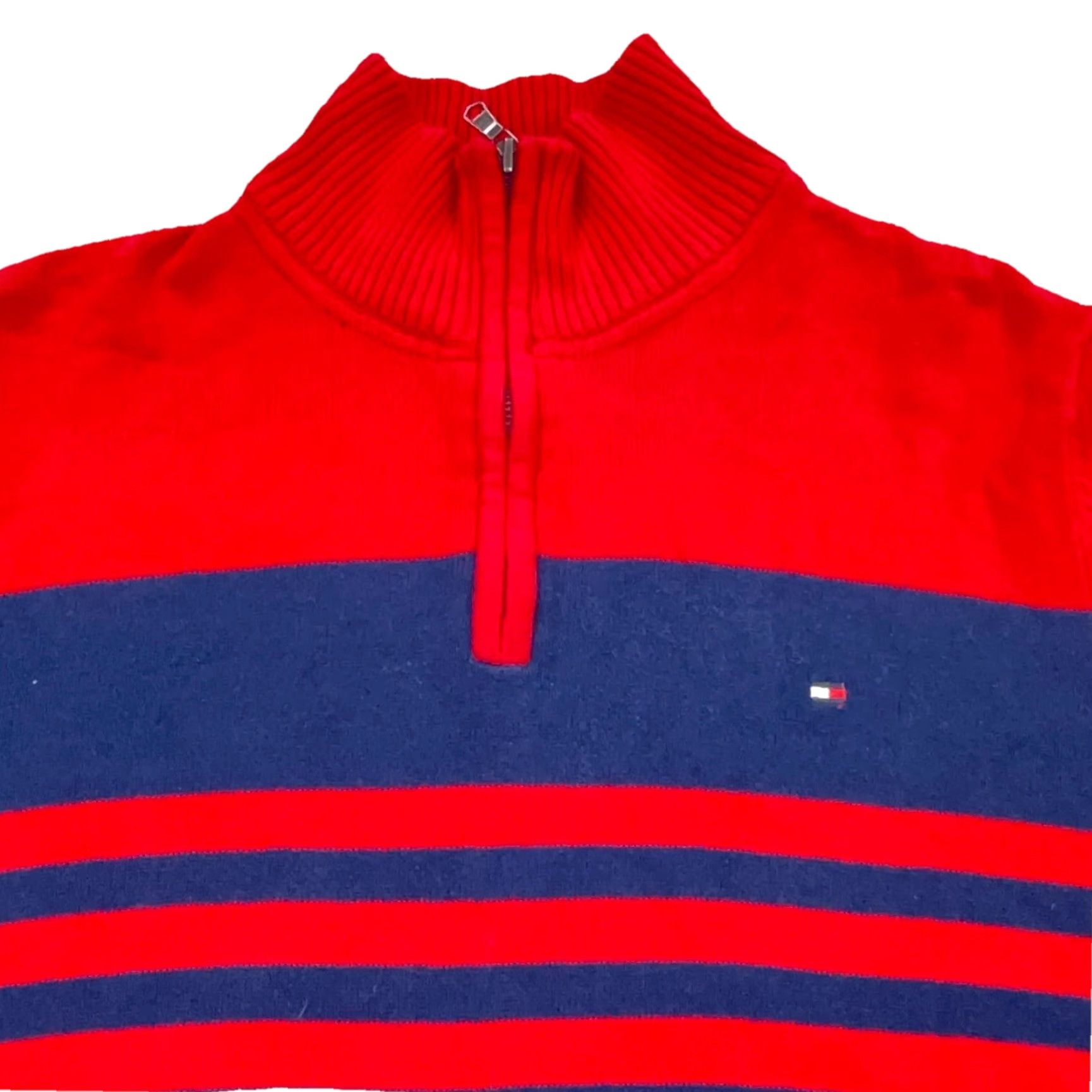 Tommy Hilfiger Tommy Hilfiger Sweater Men L Red Striped Knit 1/4 Zip Pullover Front Logo Embroidered Classic Preppy Modern Mens Knit Size US L / EU 52-54 / 3 - 2 Thumbnail