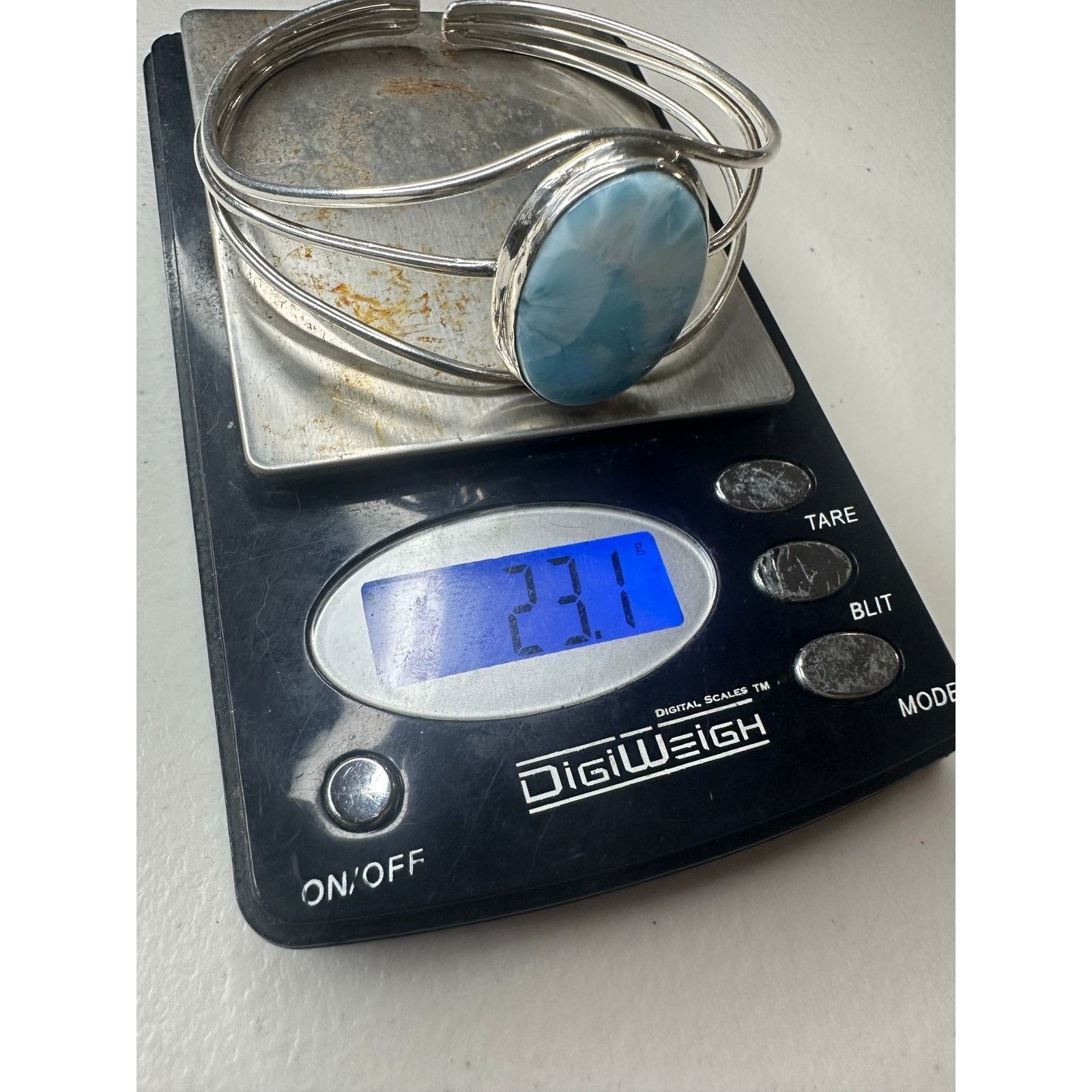 & Other Stories Sterling Silver 925 Oval Larimar Cuff Bangle Bracelet Blue Size ONE SIZE - 4 Thumbnail