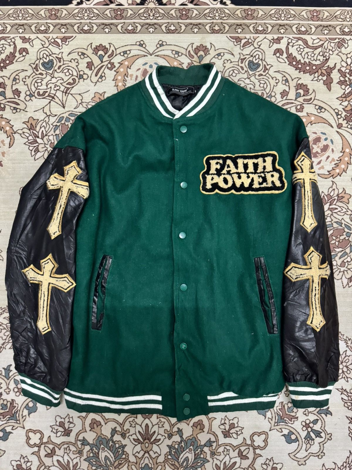 Japanese Brand SLASH YOUTH BIG LOGO CHROME VARSITY JACKET Size US M / EU 48-50 / 2 - 3 Thumbnail