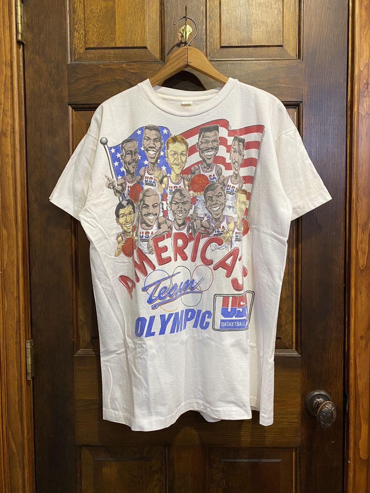 image of Vintage Olympics Dream Team 1992 Barcelona Double Sided Basketball in White, Men's (Size XL)