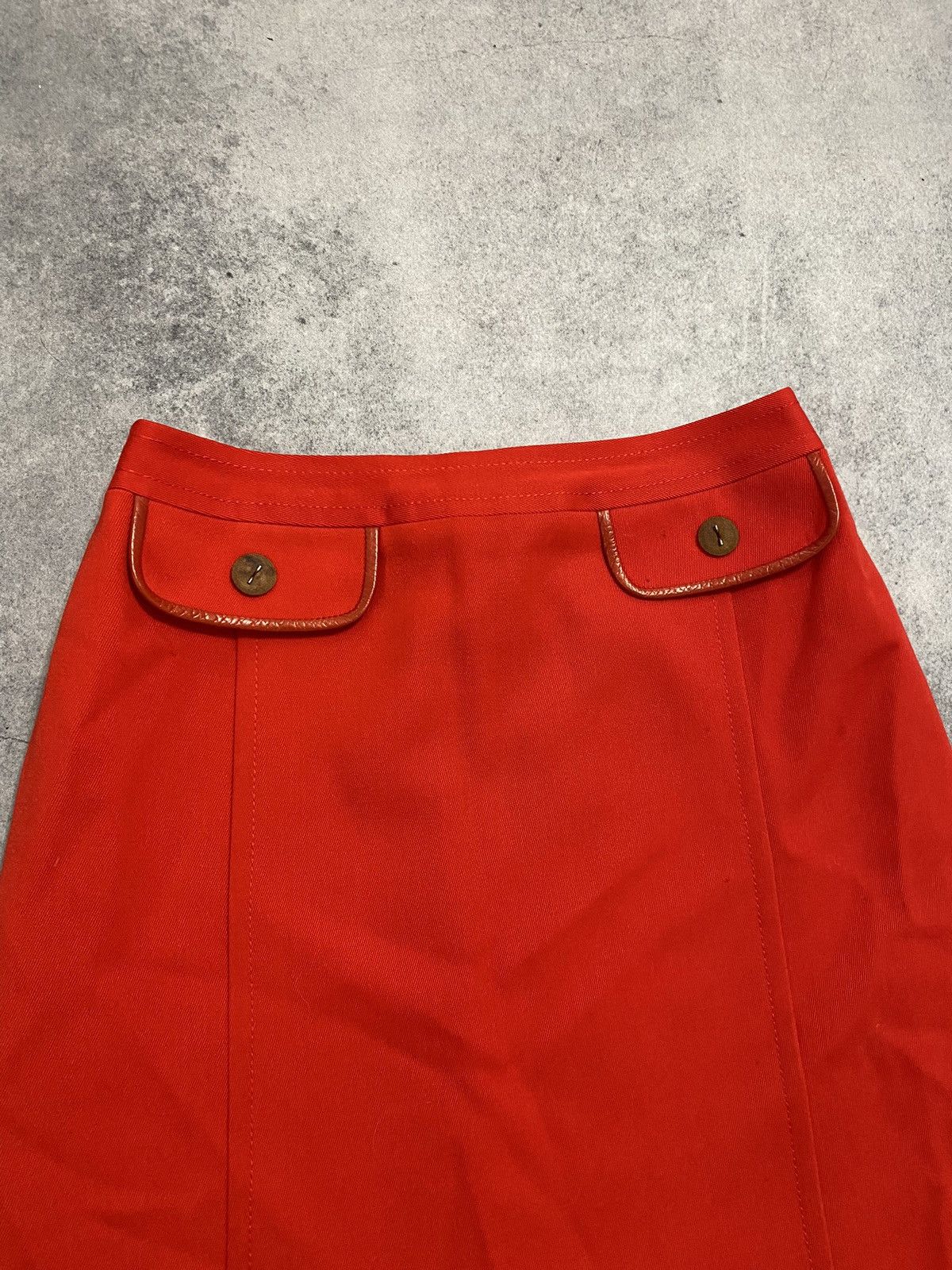 Celine × Vintage Vintage 90s Celine Red Wool Midi Skirt Size 32" / US 10 / IT 46 - 4 Thumbnail