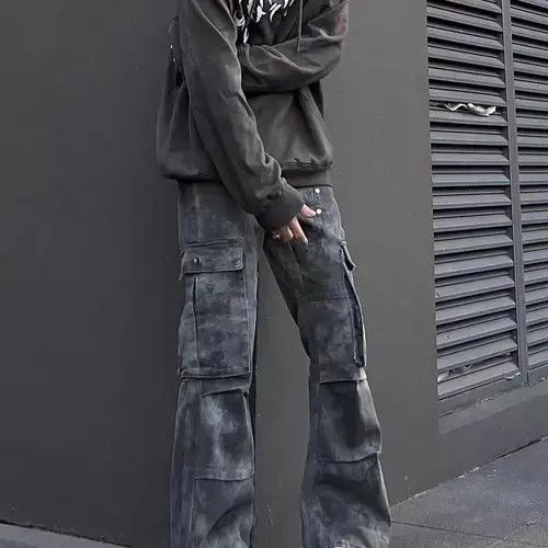 Jean Camouflage Grey Work Loose Hip Hop Jeans Size US 32 / EU 48 - 4 Thumbnail