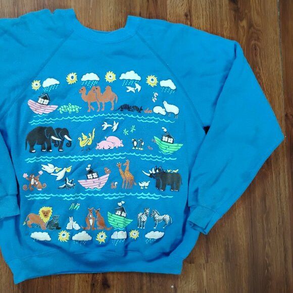 Other Vintage Noah's Ark Jesus Christian Moses Crewneck Sweatshirt Size US L / EU 52-54 / 3 - 4 Thumbnail