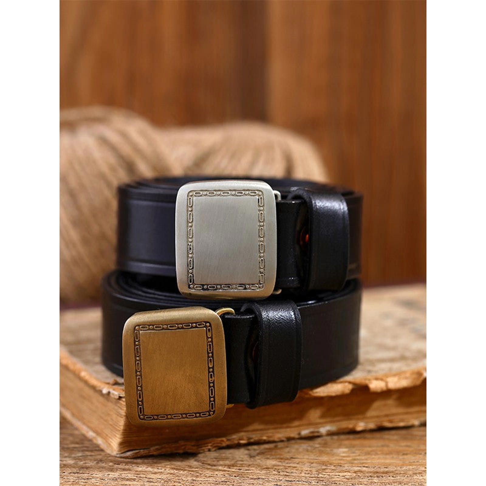 Leather Retro Workwear Cowhide Belt – Double-Sided, Handmade Size ONE SIZE - 4 Thumbnail
