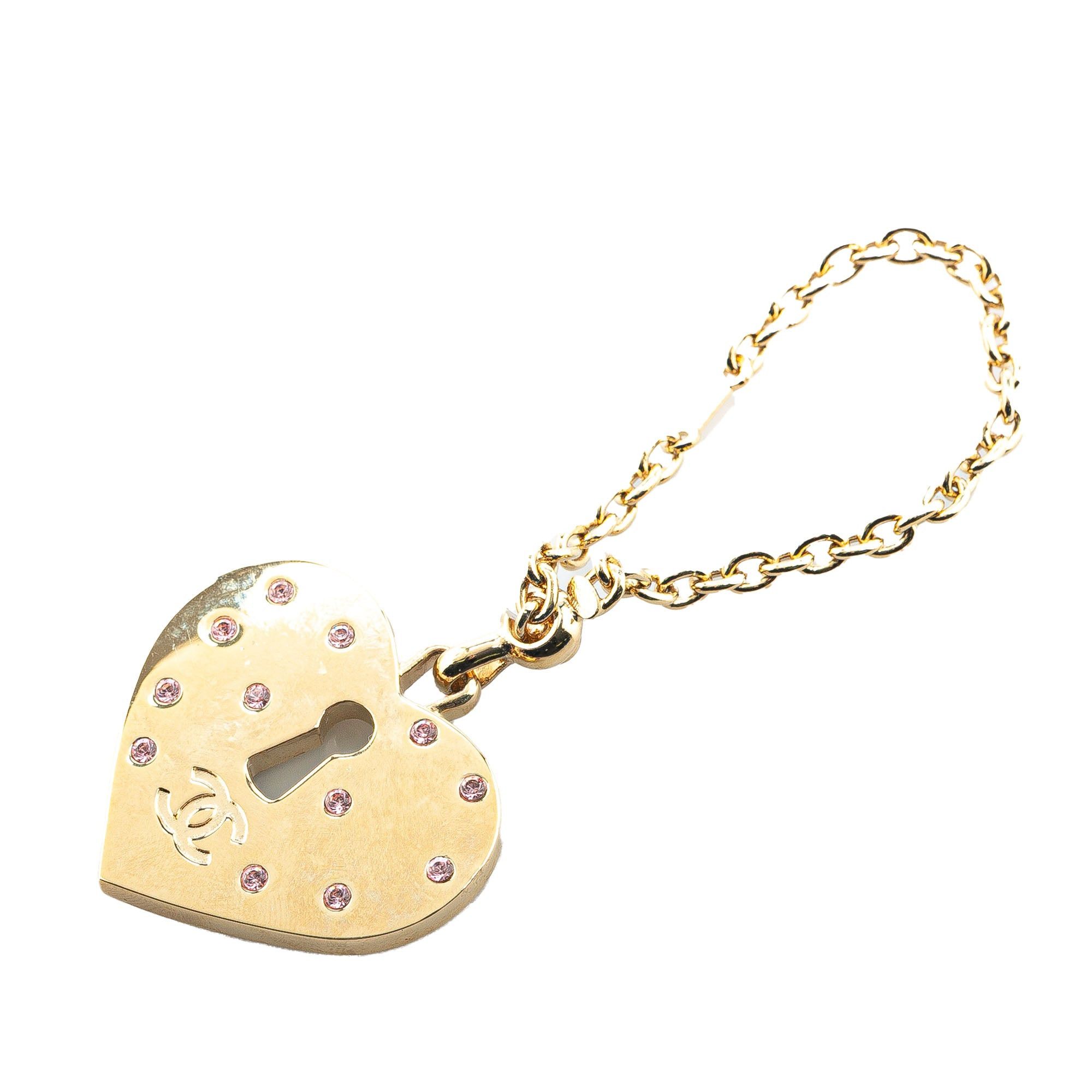 Chanel Chanel Gold Plated Rhinestone CC Heart Charm Gold Size ONE SIZE - 1 Thumbnail