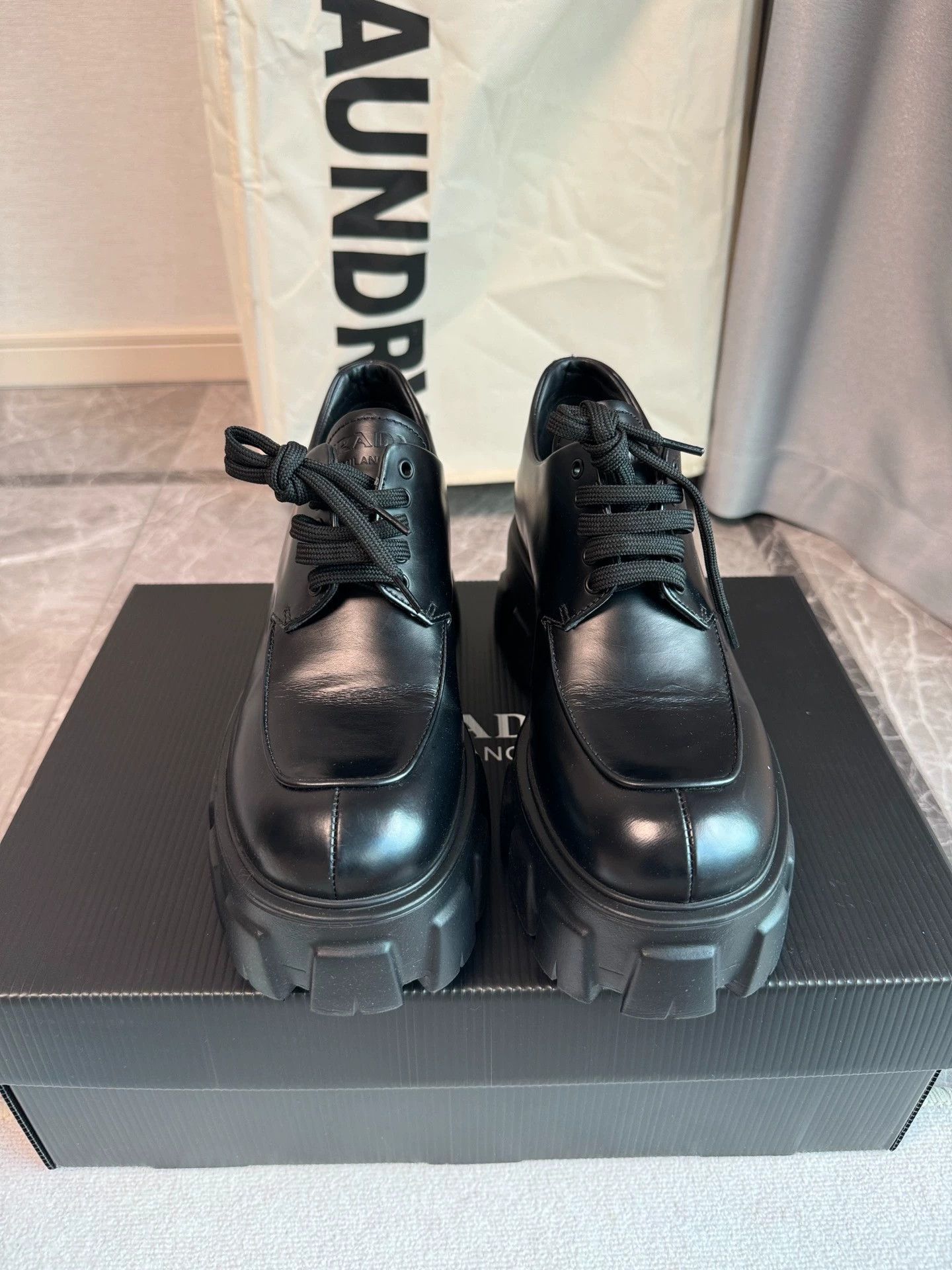 Prada Prada Leather Derby Platform Shoes Black EU38 Size US 7.5 / IT 37.5 - 2 Thumbnail