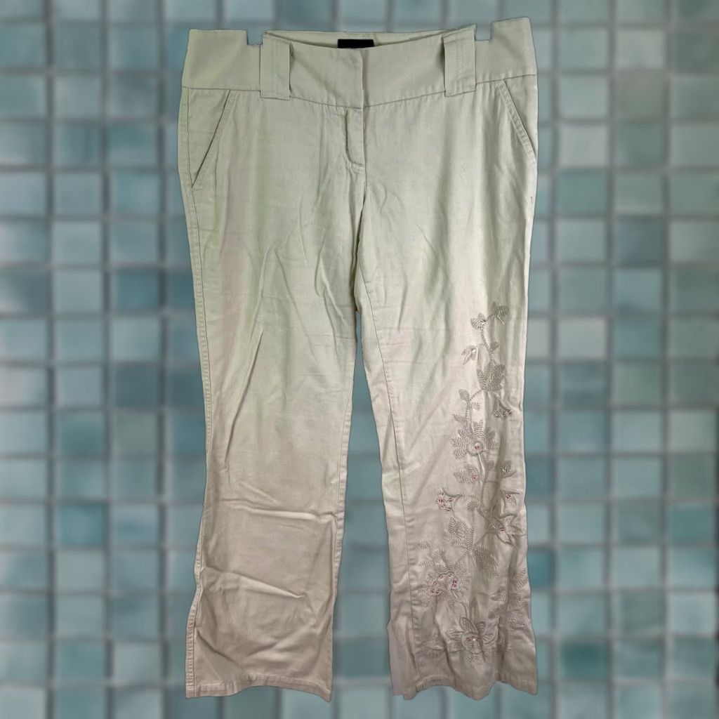 Vintage VINTAGE The Limited Drew Fit Wide Leg Pants Women's Regular 8 Beige Floral Embroidered 34x32 90s City Preppy Mens/Womens Size 30" / US 8 / IT 44 - 1 Thumbnail
