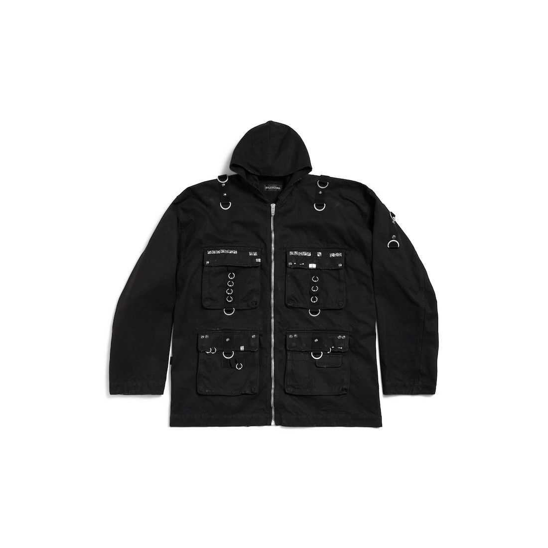 Balenciaga o1bcso1str1225 Hooded Studded Zip-Up Jacket in Black Size US XXS / EU 40 - 1 Thumbnail
