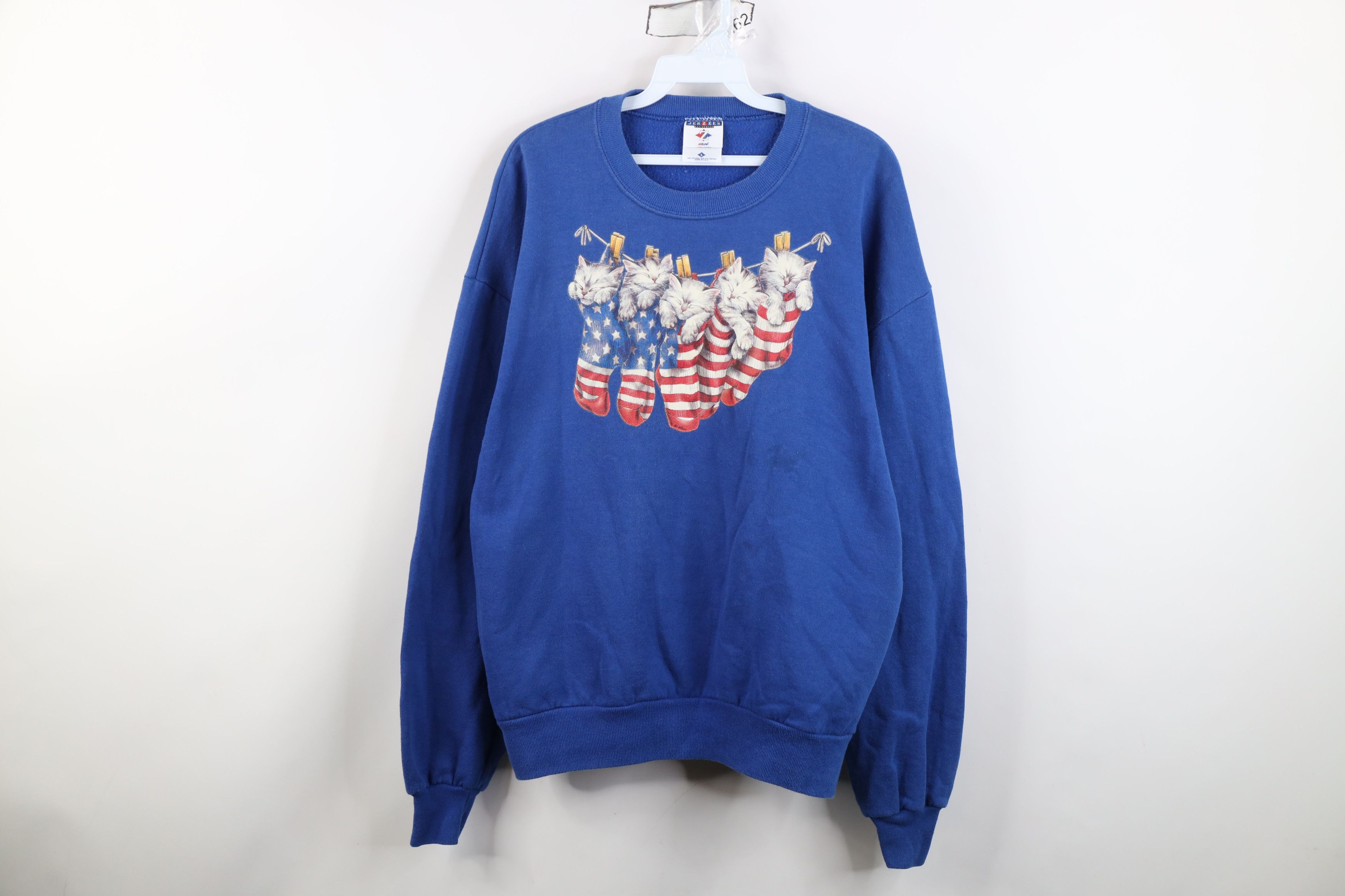 Vintage Vintage 90s Cat Kitten Flag Stockings Crewneck Sweatshirt Size L / US 10 / IT 46 - 1 Thumbnail