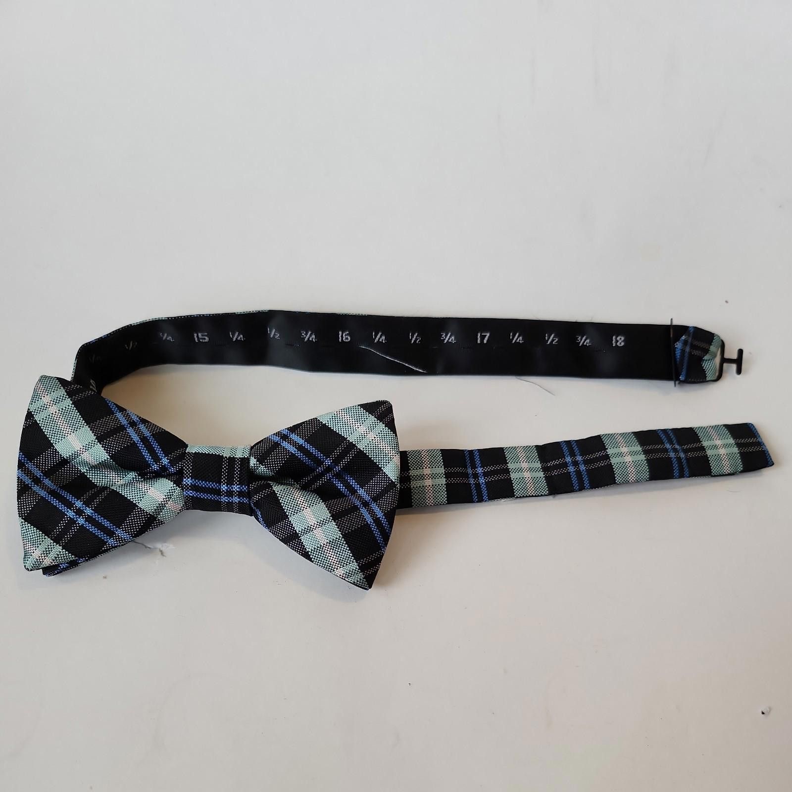 Izod IZOD Vintage Bow Tie Blue Gray Black Plaid 4"x2" Pre Tied Size ONE SIZE - 6 Thumbnail