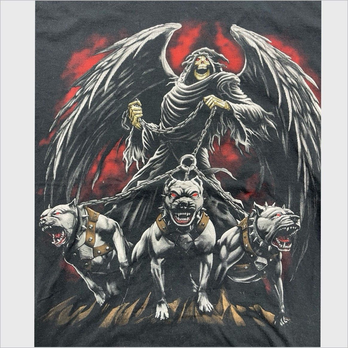 Hanes Y2K Grim Reaper Hell Hounds Pitbull T-Shirt M Goth Biker Met Size US M / EU 48-50 / 2 - 1 Thumbnail