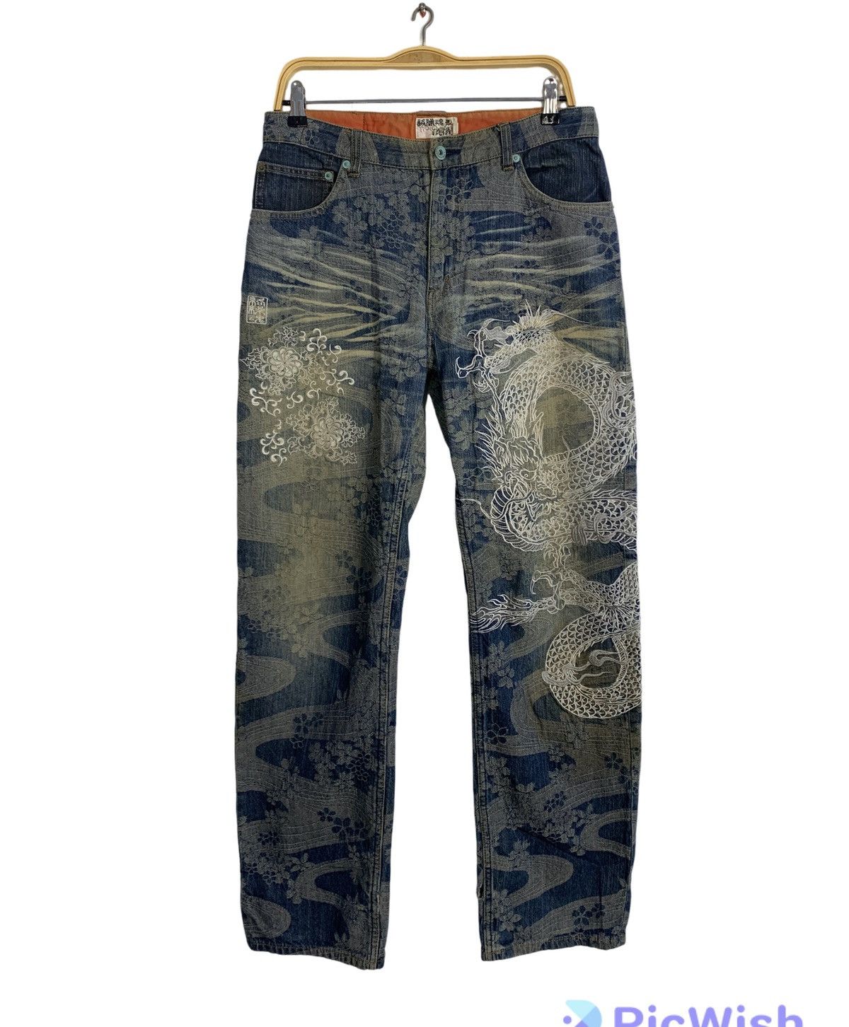 Karakuri Tamashii Karakuri Tamashi Embroidery Dragon Logo Indigo Denim Jeans Size US 32 / EU 48 - 1 Thumbnail