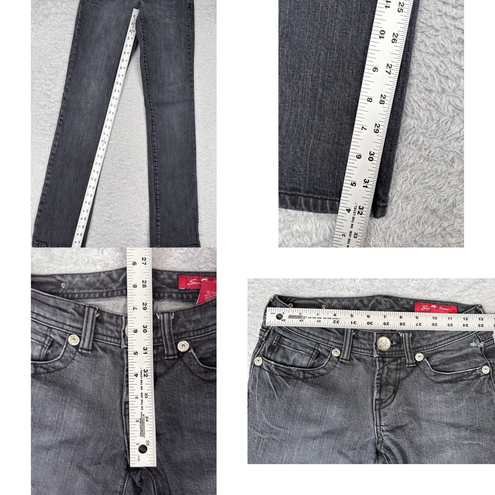 Vintage Seven7 Jeans Women 24 Black Gray Straight Leg Denim Pockets Sequin 24x33 Size 42" / US 20 - 8 Thumbnail