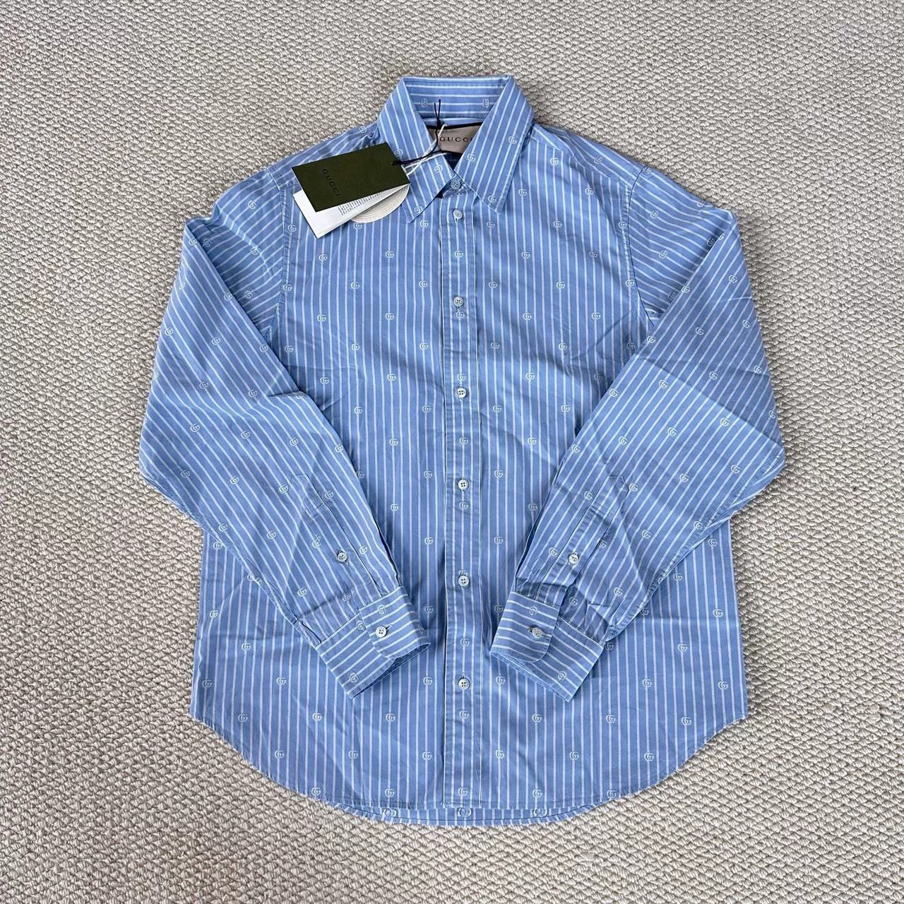 Gucci Gucci Blue Logo Striped Long-Sleeve Shirt Size M / US 6-8 / IT 42-44 - 1 Thumbnail