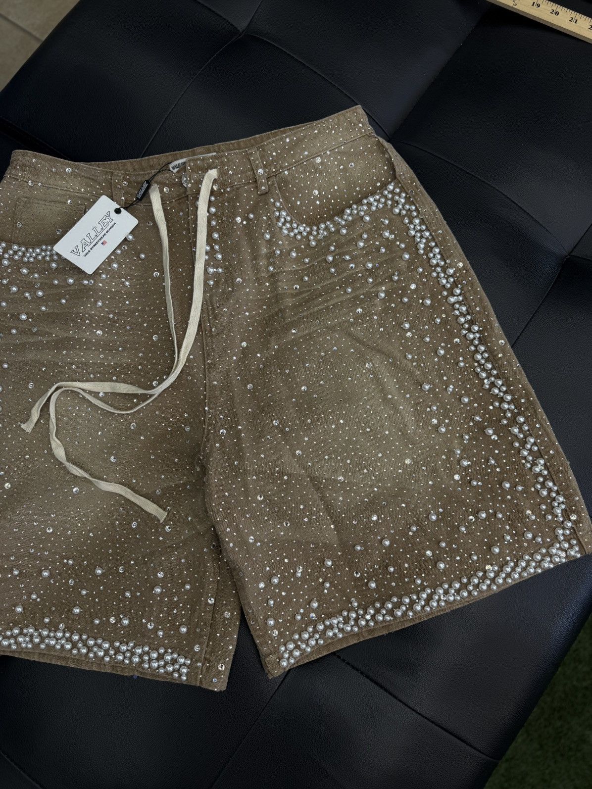 Vale Valley Rhinestone Crystal Shorts Denim Tan Size 32 Size US 32 / EU 48 - 2 Thumbnail