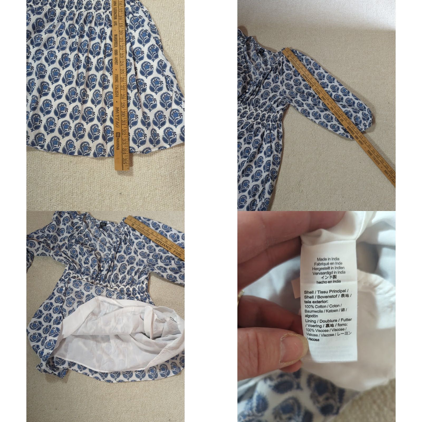 J.Crew J.CREW Mini Dress in Bandana Block Print Floral Blue L Boho Cottage Floral A-Line Short Sleeve Balloon Button V-Neck Casual Women Size L / US 10 / IT 46 - 9 Thumbnail
