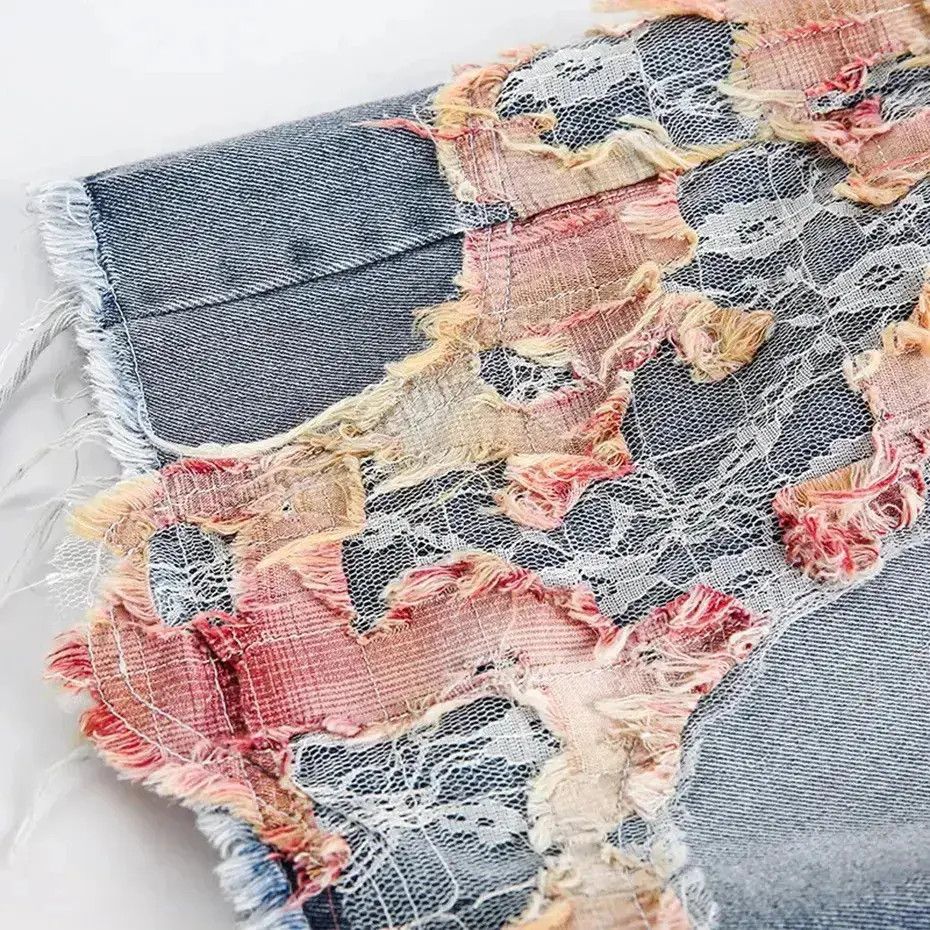 Japanese Brand Torn Lace Faded Shorts Jeans Y2K Vintage Style Stretch Waist Size US 32 / EU 48 - 5 Thumbnail