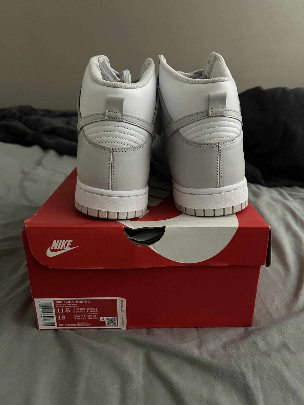 Nike Nike Dunk Hi Retro White/Vast Grey-White Size US 11.5 / EU 44-45 - 4 Thumbnail