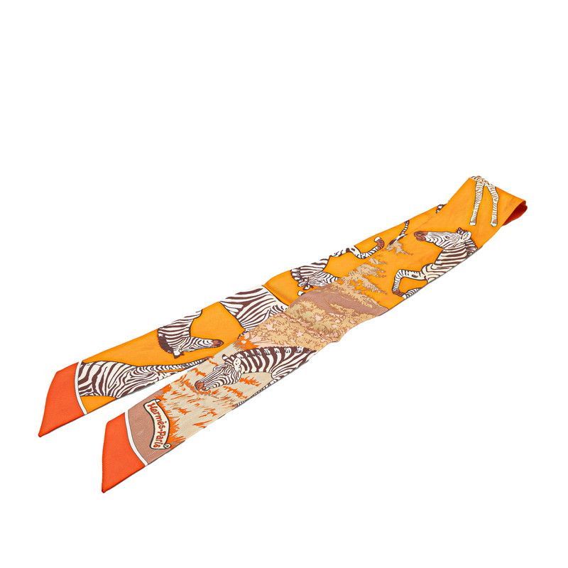 Hermes Hermes Hermes Silk LES ZEBRES Twilly Scarf Orange Hermes Hermes Hermes Silk LES ZEBRES Twilly Scarf Orange