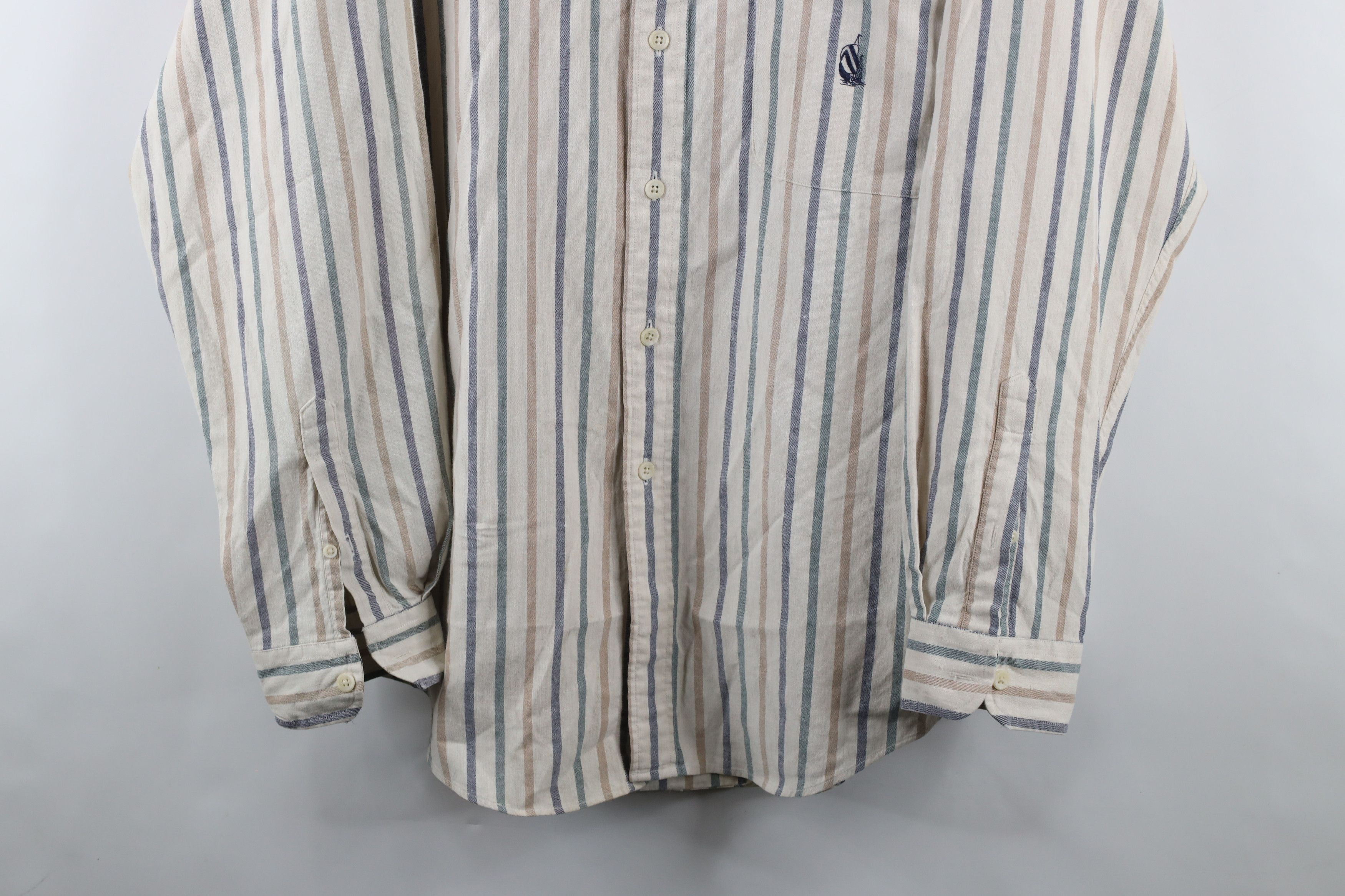 Nautica × Vintage Vintage 90s Nautica Rainbow Striped Band Collar Button Shirt Size US XL / EU 56 / 4 - 3 Thumbnail