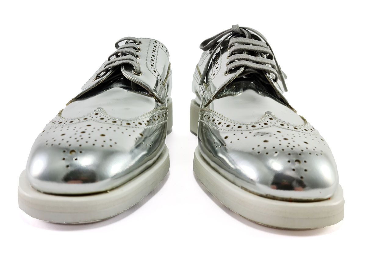 Prada Prada Silver EU 37 US 7 Leather Brogue Platform Oxford Shoes Size US 7 / IT 37 - 6 Thumbnail