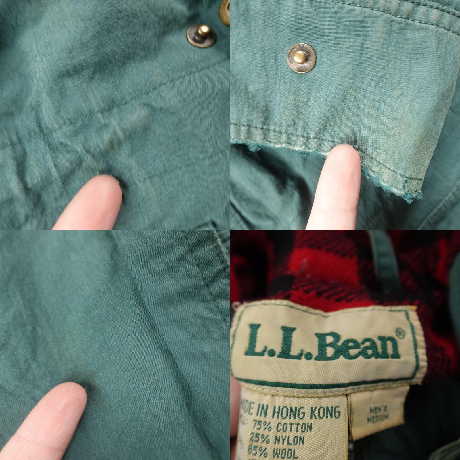 Vintage VINTAGE L.L. Bean Jacket Coat Parka Mens M Green Wool Lined Hooded Cotton Blend 90s Outdoor Winter Fall Zip Pockets Insulated Regular Mens Size US M / EU 48-50 / 2 - 8 Thumbnail