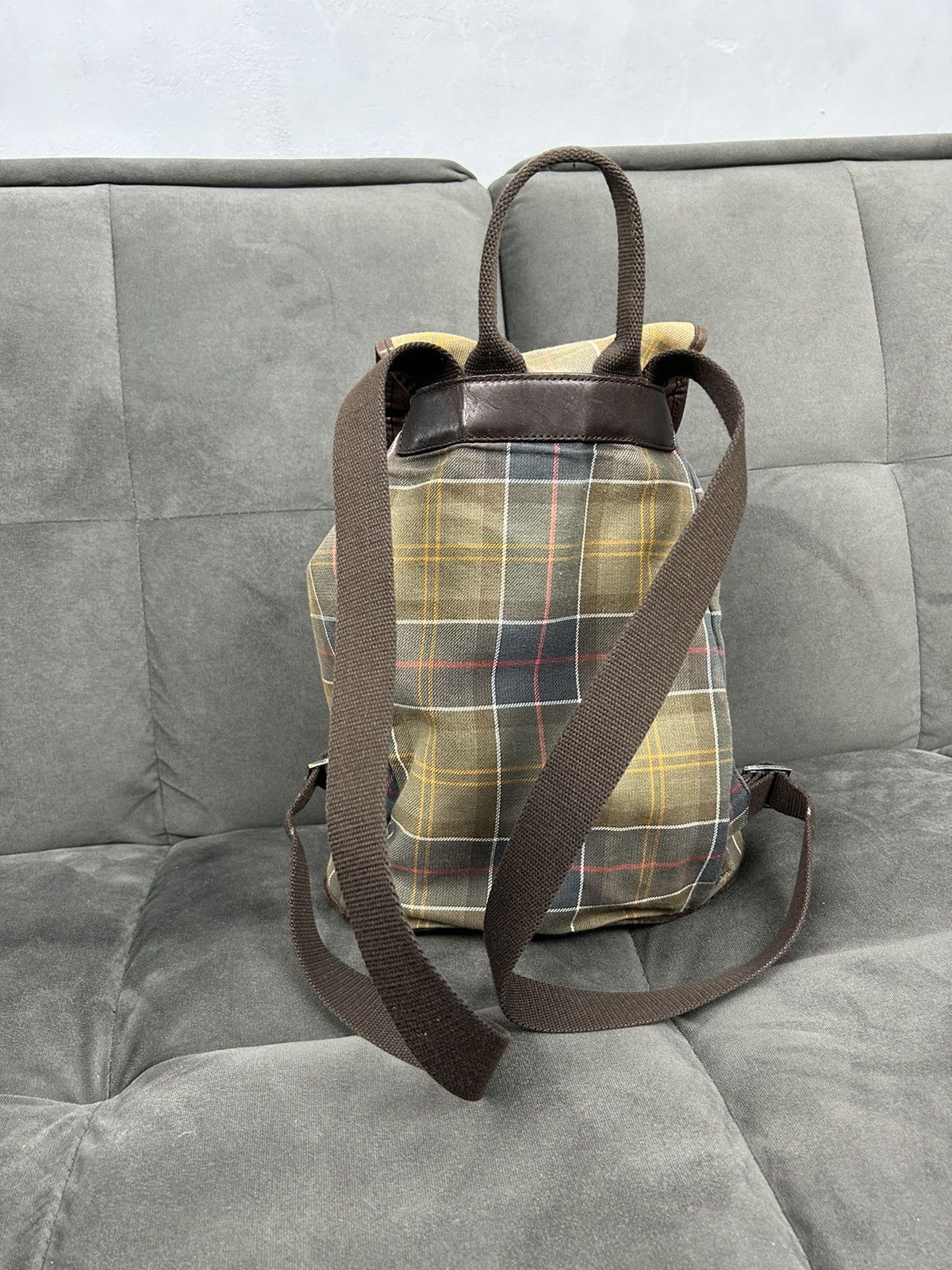 Barbour Barbour Tartan Canvas Leather Trim Backpack Vintage Size ONE SIZE - 3 Thumbnail