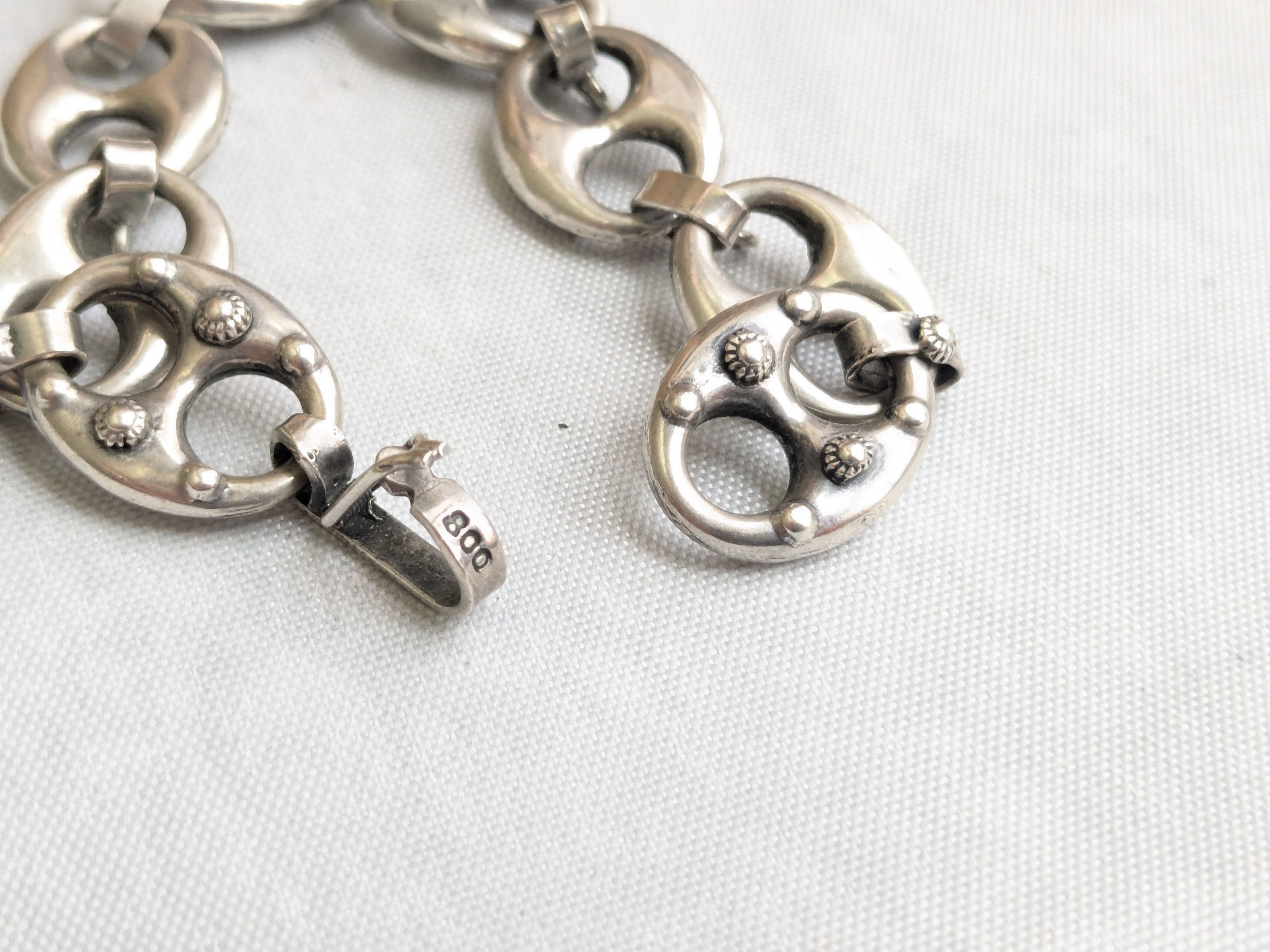 Jewelry .800 Silver Bracelet Anchor Mariner Puffy Hollow 7.25" Size ONE SIZE - 12 Thumbnail