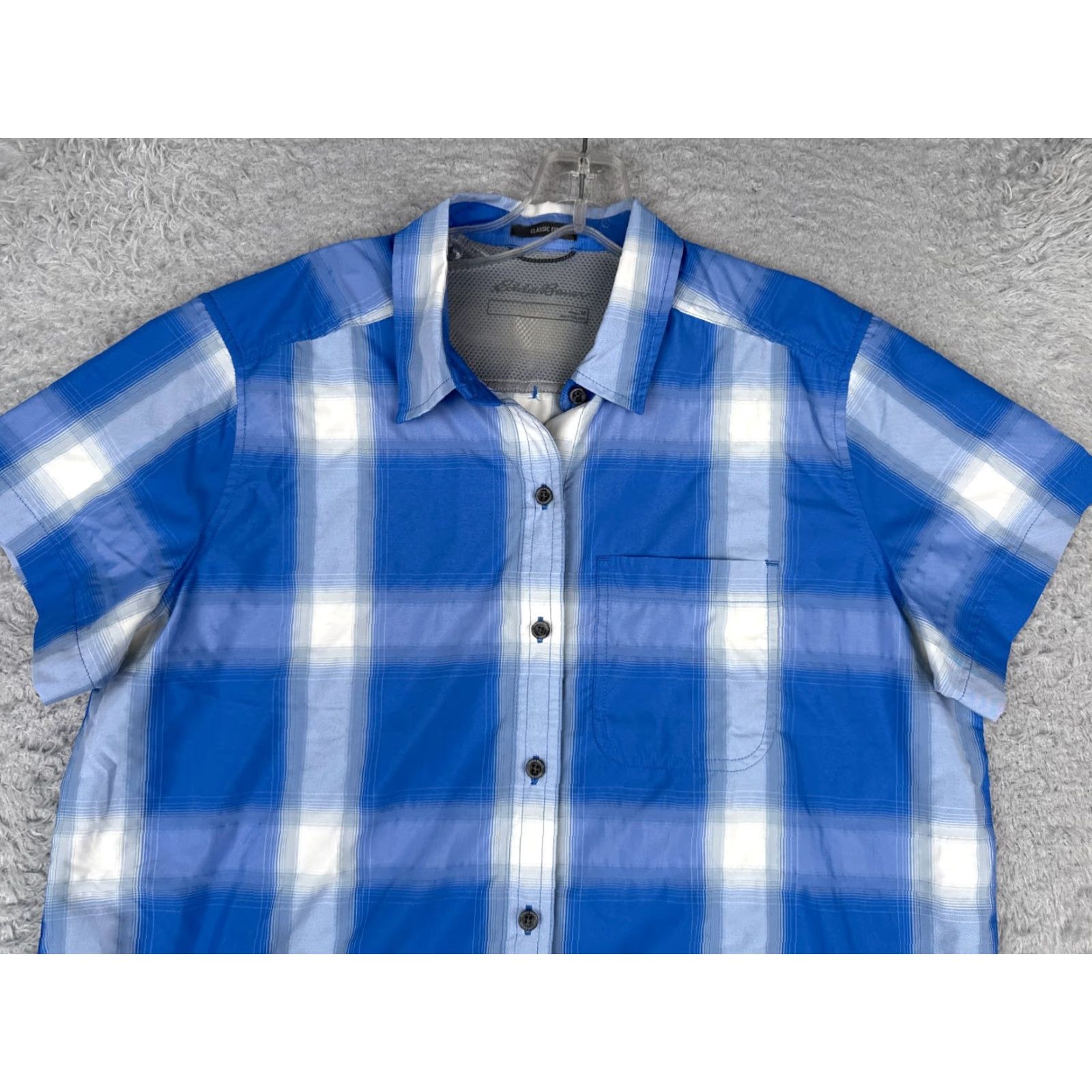 Eddie Bauer Eddie Bauer Shirt Womens Plaid Button-Up Short Sleeve Blue M Casual Travel Workwear Fish Theme Pockets Breathing All Seasons Cotton Size M / US 6-8 / IT 42-44 - 4 Thumbnail