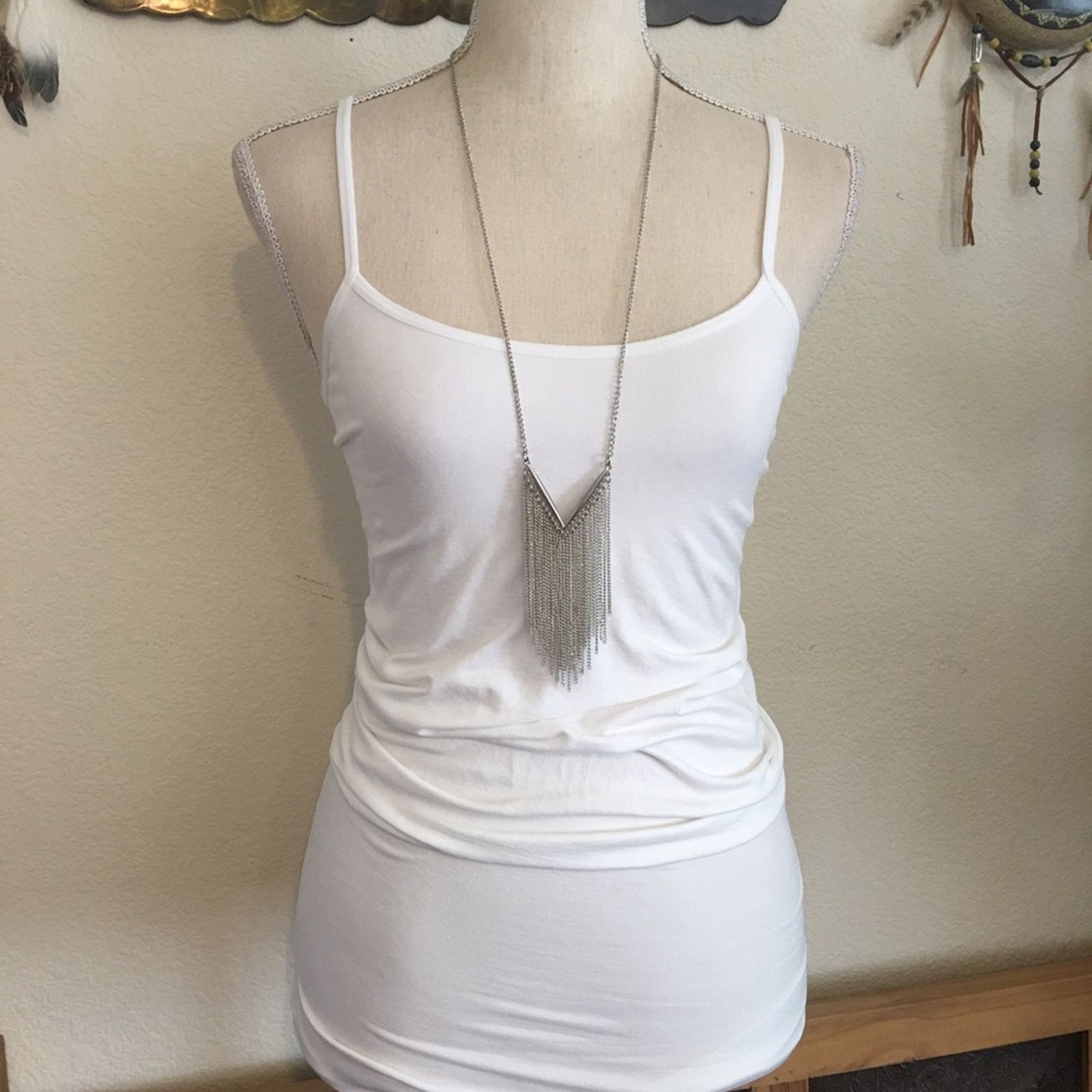 Jewelry Silver tone v shape tassel chain necklace Size ONE SIZE - 3 Thumbnail