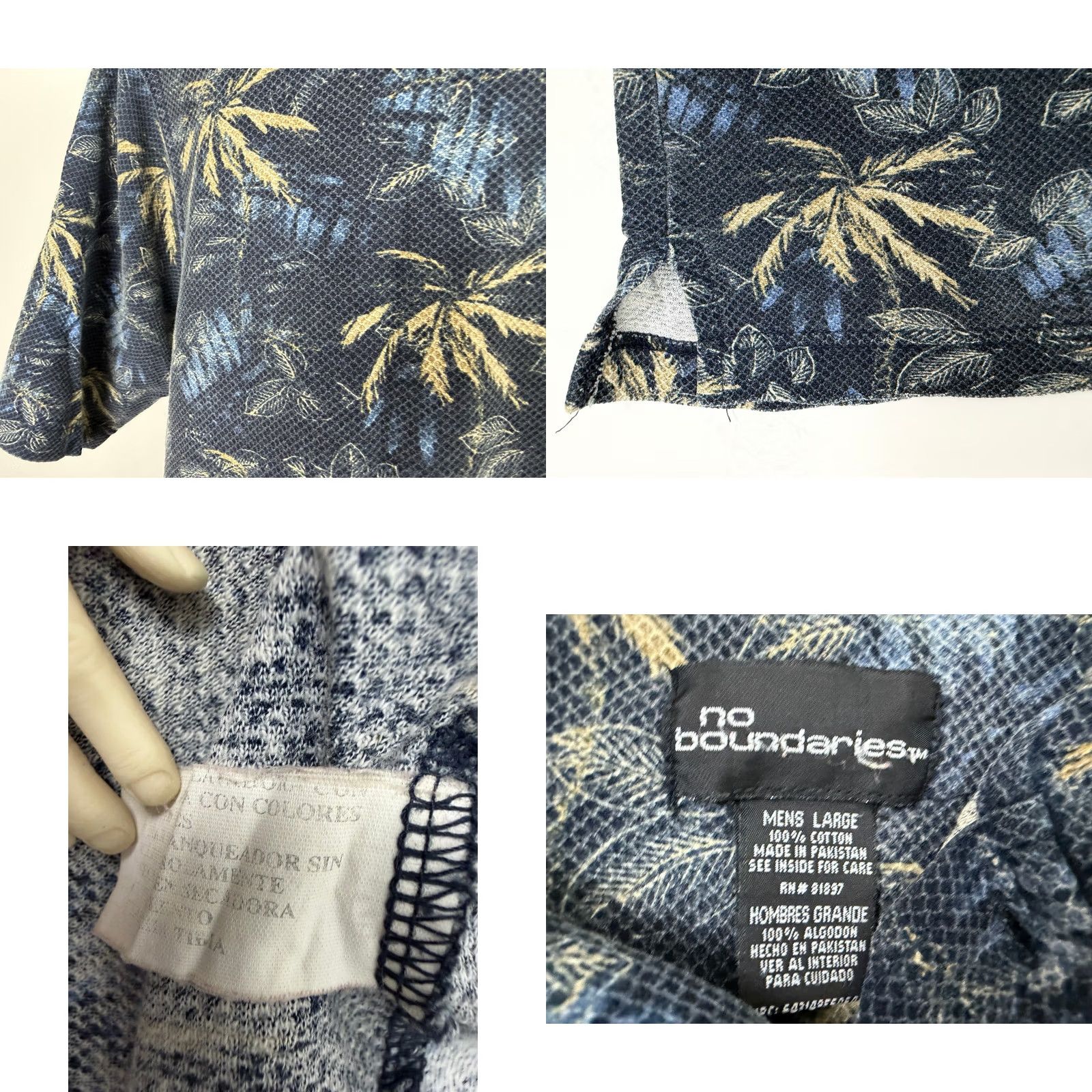 Vintage VINTAGE No Boundaries Polo Shirt Men 90s Graphic Print Cotton Short Sleeve Blue Pink Palm Beach Hawaiian 27.5" Collared Pullover L Mens Polo Size US L / EU 52-54 / 3 - 9 Thumbnail