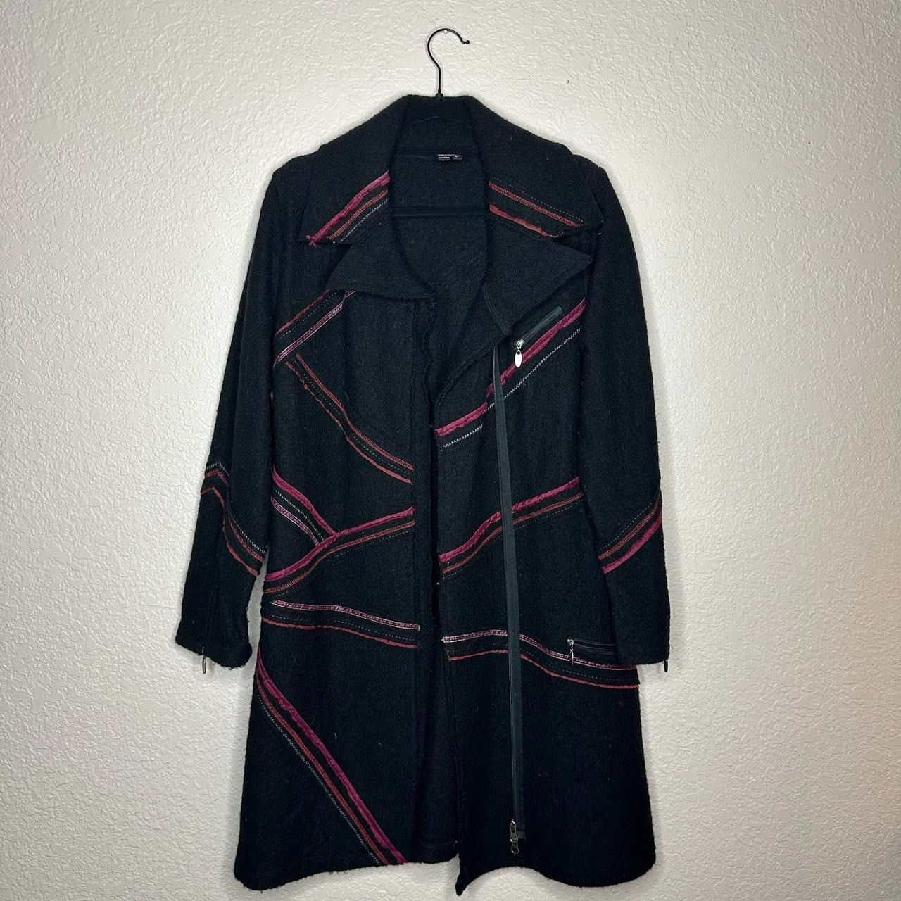 Other Vintage Black & Red Zipper Embellished Coat Size L / US 10 / IT 46 - 1 Thumbnail