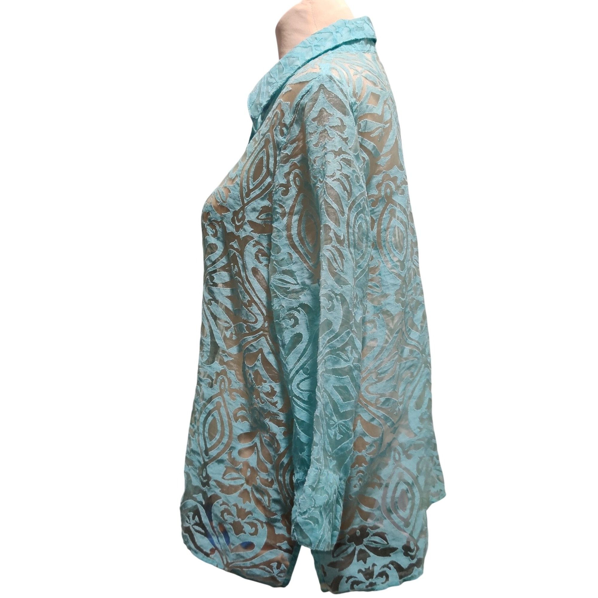 Vintage Womenx XL Blouse Turquoise Blue Sheer Burnout Vintage Button Size XL / US 12-14 / IT 48-50 - 4 Thumbnail